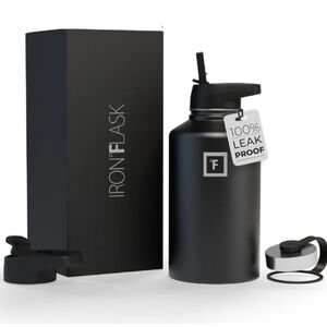 New Iron Flask Sports Water Bottle Hydration Flask 64oz Midnight Black